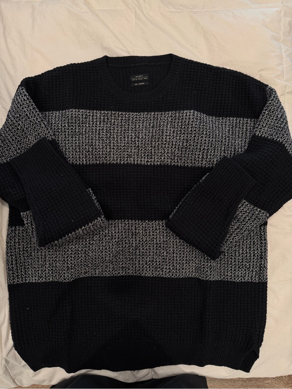 Allsaints Men's Black & Gray Striped Knit Sweater